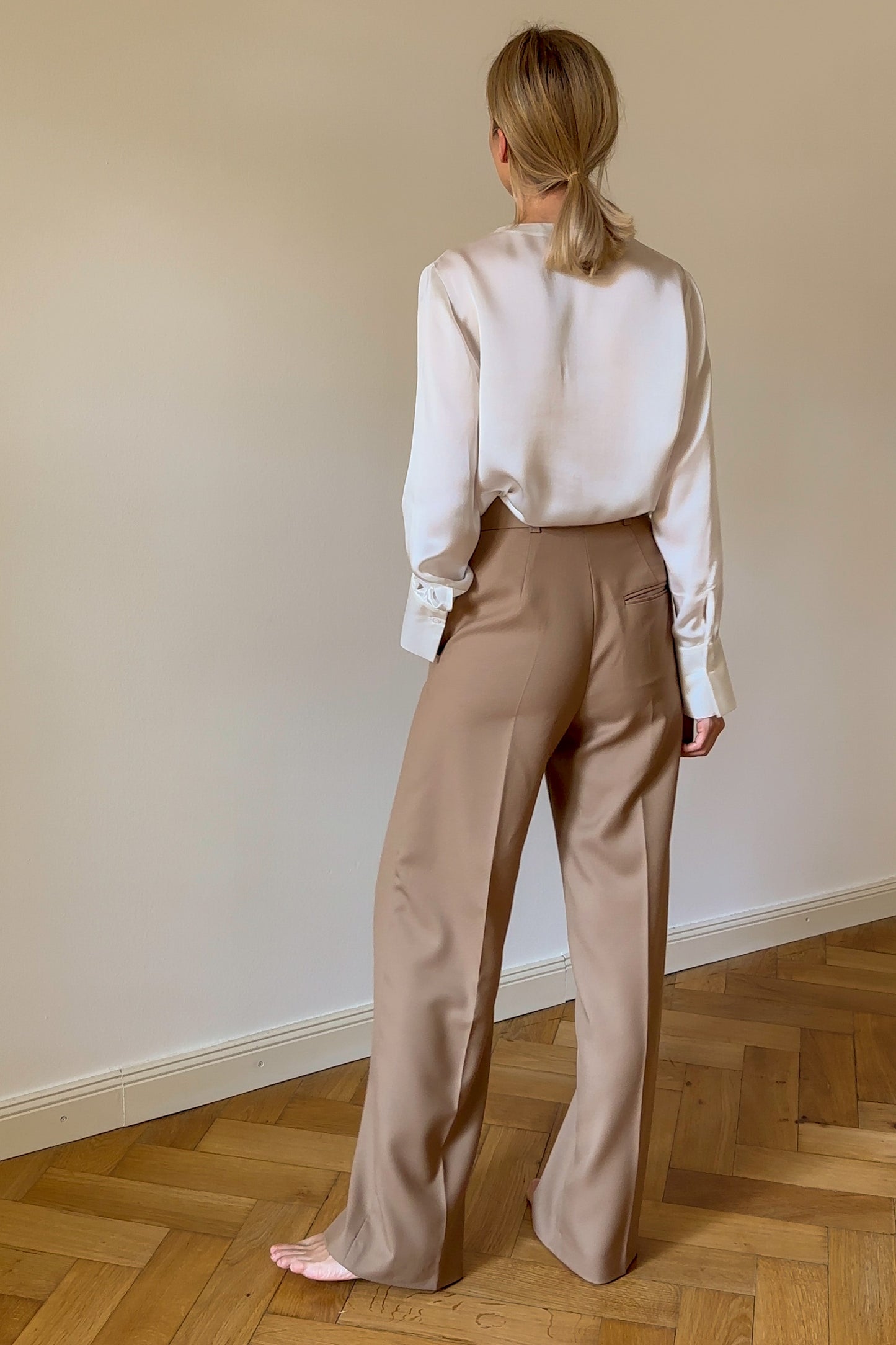 High-Waist-Hose mit weitem Bein | Braun | 100% Wolle