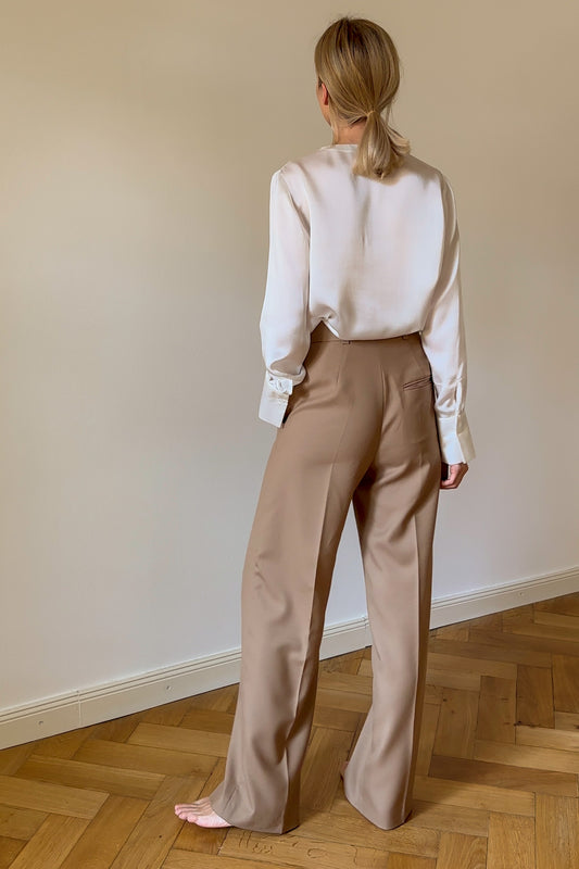 High-Waist-Hose mit weitem Bein | Braun | 100% Wolle
