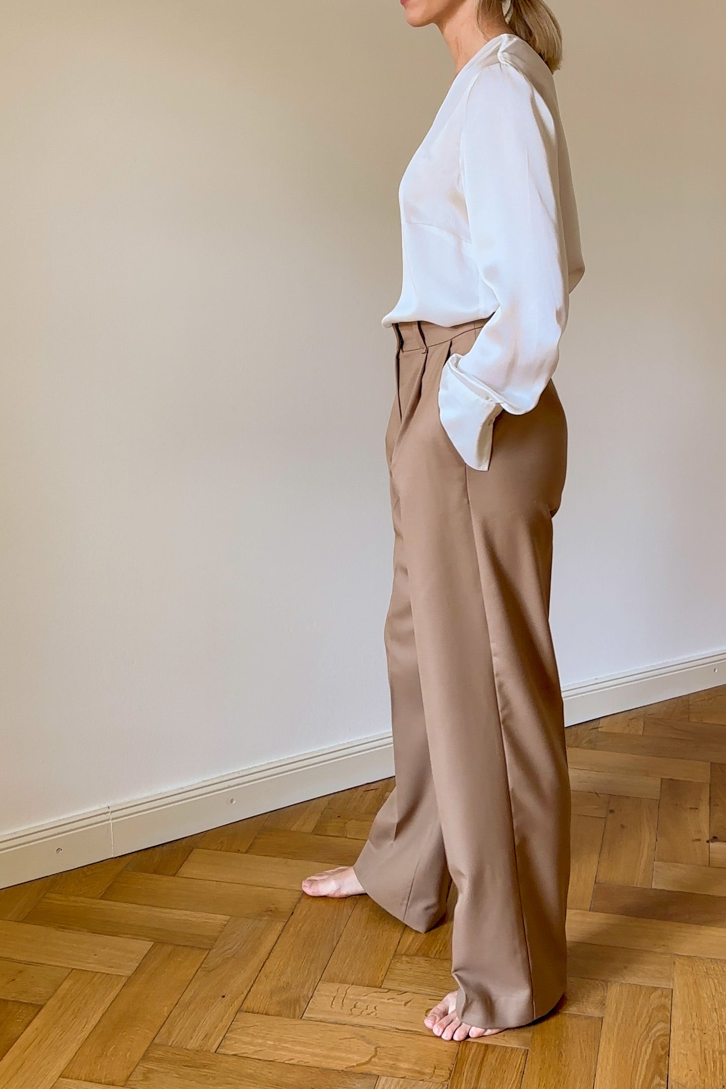 High-Waist-Hose mit weitem Bein | Braun | 100% Wolle