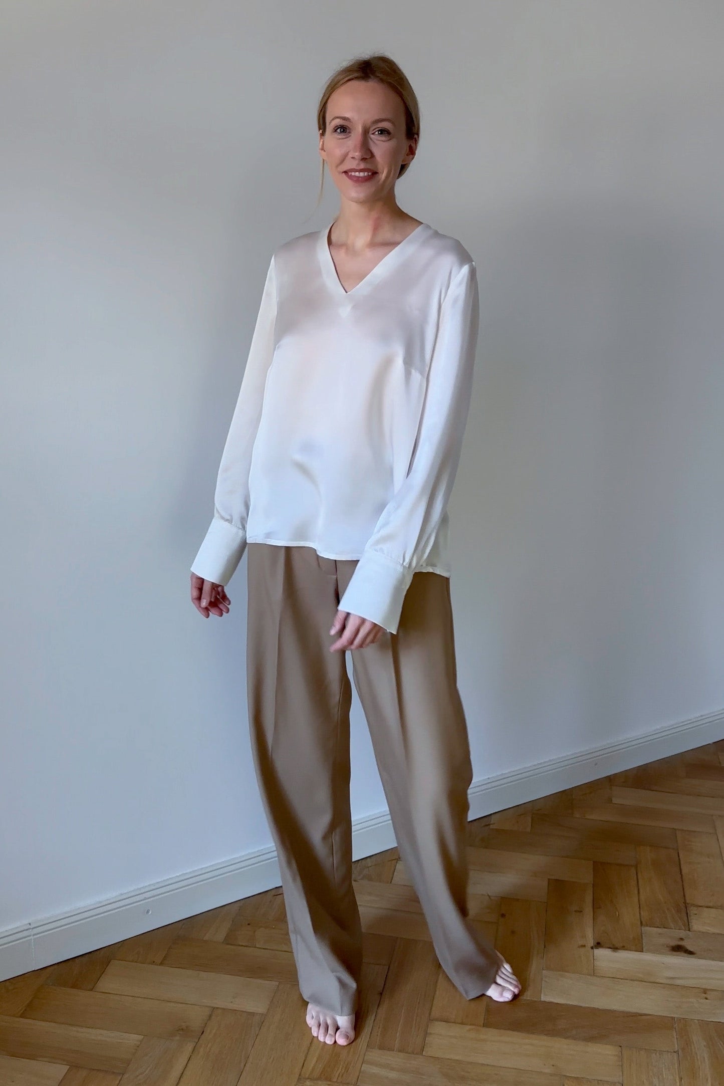 Elegante Bluse mit seidigem Glanz | Seide und Lyocell | Weiß
